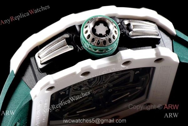 KV Factory Knockoff Richard Mille Green Rubber White Ceramic Replica Watch RM11-03 4