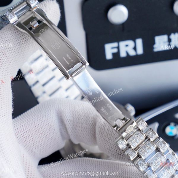 Replica Rolex Day Date II Watches Stainless Steel Iced Out Diamond Case 4