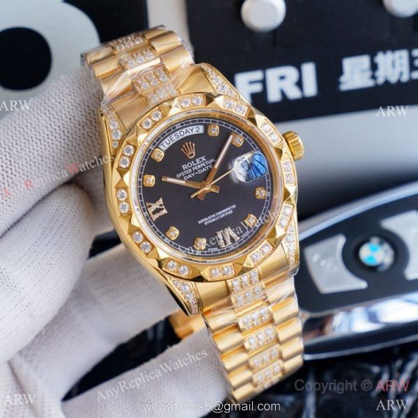 High Quality Rolex Day Date II Gold Iced Out Presidential Watches 41mm 4