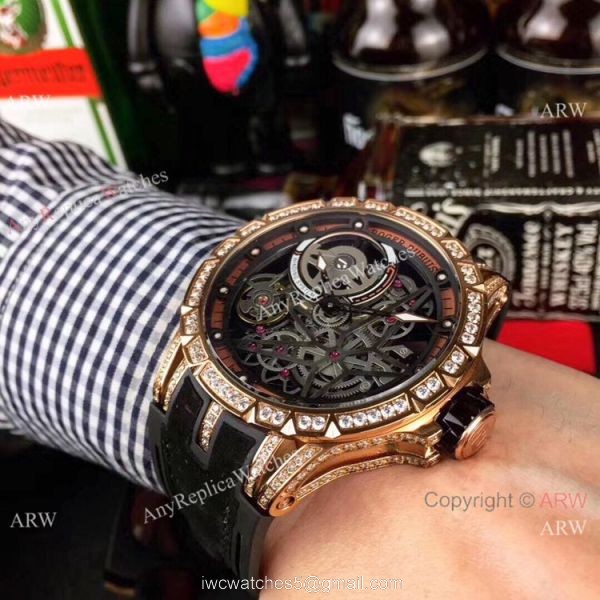 New Copy Roger Dubuis Excalibur Automatic Skeleton Watch Rose Gold Diamond 4