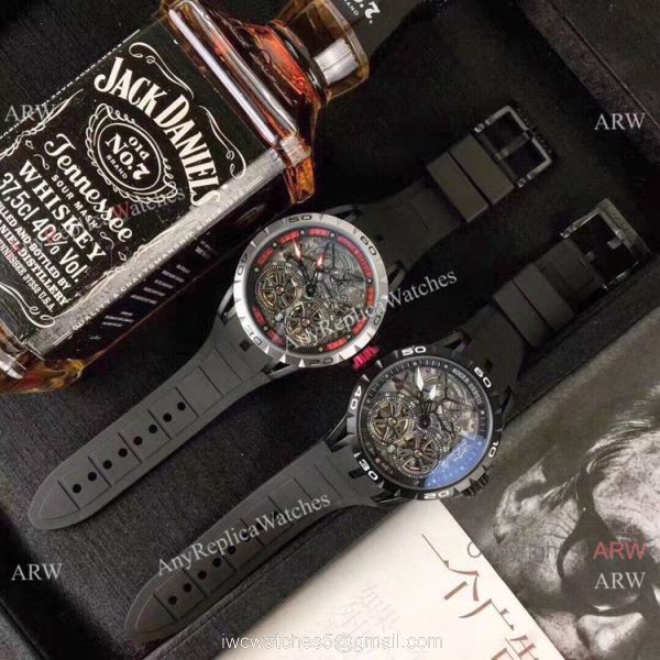 Copy Roger Dubuis Excalibur Skeleton Double Flying Tourbillon Watch SS Case 4
