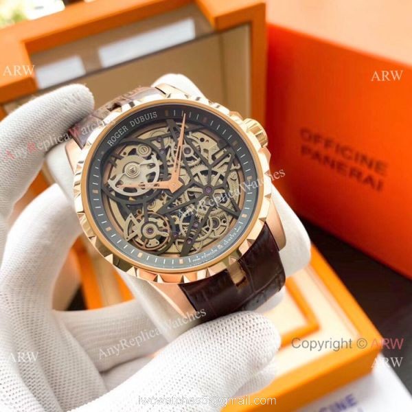 Roger Dubuis Excalibur Replica Watches SS Black Leather Strap 4