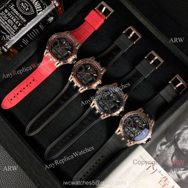 New Style Roger Dubuis Excalibur Lamborghini Huracan Watches Rose Gold Red Rubber Strap 4