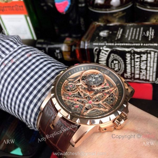 Roger Dubuis Excalibur Spider Men Watches Rose Gold Skeleton Face 4