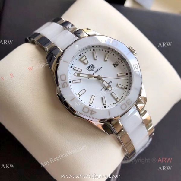 Swiss Grade New Replica Tag Heuer Aquaracer Lady Quartz White Ceramic Watch 35mm 4