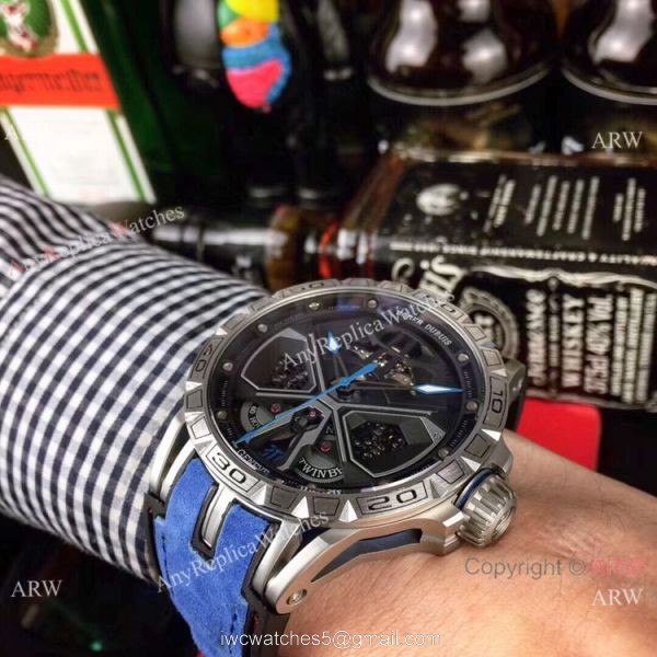 New Replica Roger Dubuis Lamborghini Huracan Watch Titanium Orange Gummy Strap 4