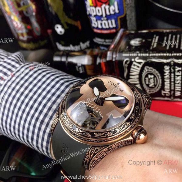 AAA Replica Corum Bubble Skull Watch Rose Gold &8216;Tattoo Rubber Strap 4