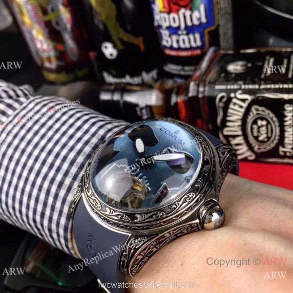 AAA Replica Corum Bubble Skull Watch Stainless Steel Tattoo Blue Dial 4