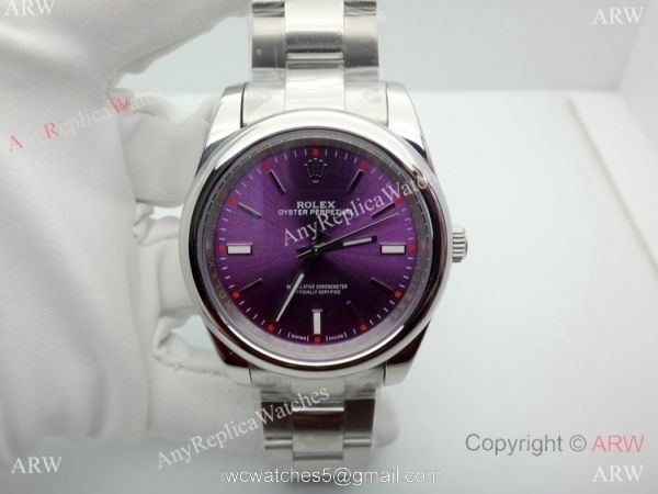 Copy Rolex Oyster Perpetual Purple Dial Stainless Steel Watch 39MM 4