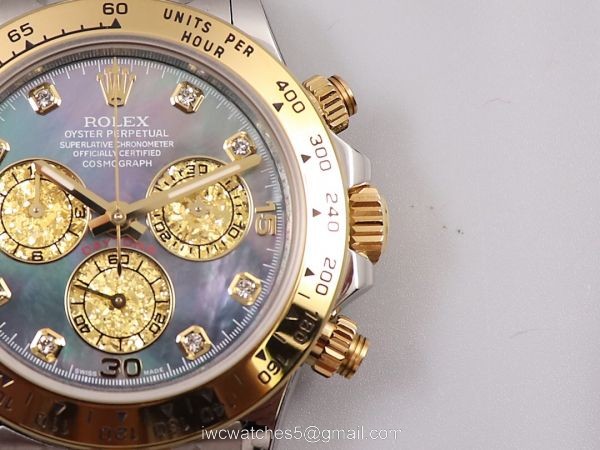 New Two Tone Daytona Rolex Replica Watches Mother Of Pearl Diamond Dial 4