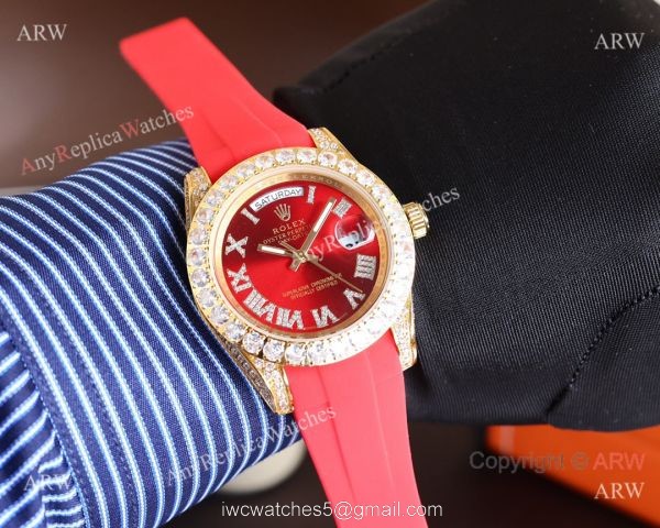 Knock-off Rolex Day-Date 40MM Blue Face Diamond Case Rubber Strap Watch 4