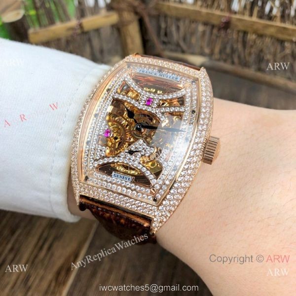 Copy Franck Muller Geneve Skeleton Watch Rose Gold Diamond 4