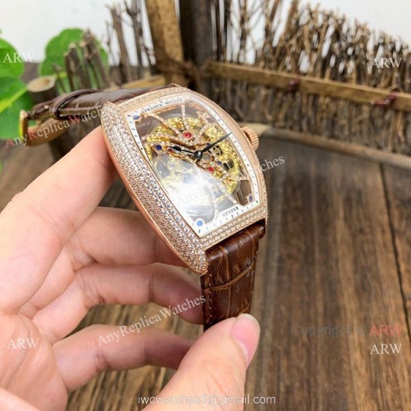 Franck Muller Cintree Curvex Skeleton Rose Gold Diamond Watches Best Replica 4