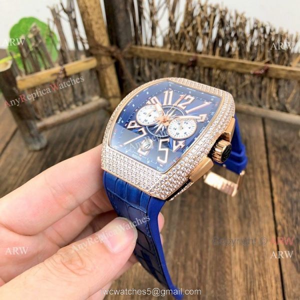 Fake Franck Muller Vanguard Yachting Rose Gold Blue Chronograph Watch 44mm 4