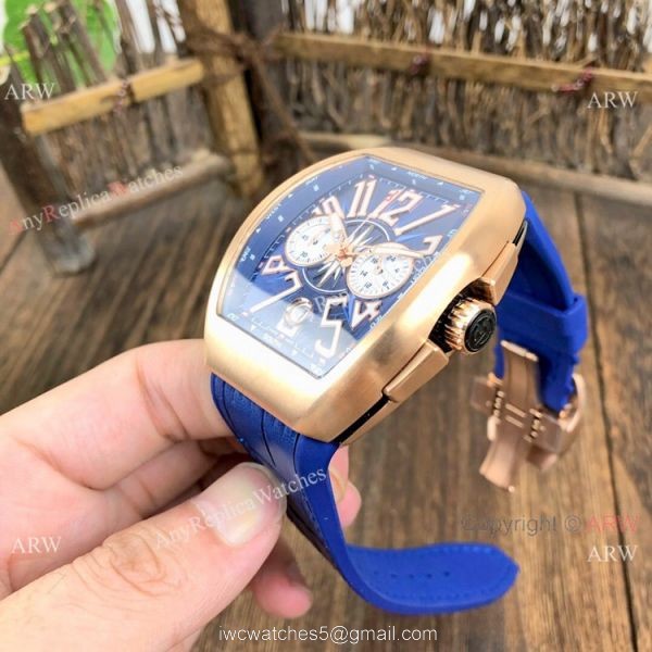 Fake Franck Muller Yachting Chronograph Men Watch Rose Gold and Blue 4