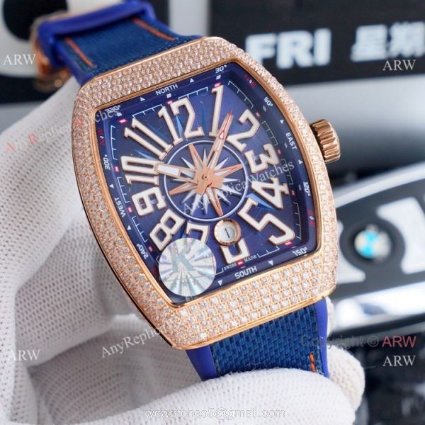 Clone Franck Muller Vanguard Yachting Silver Diamond Watches Automatic 4