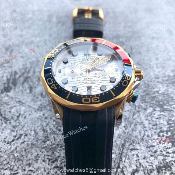Replica Omega Seamaster 300m Watches Two Tone Blue Chronograph Omega Clone Watch 4