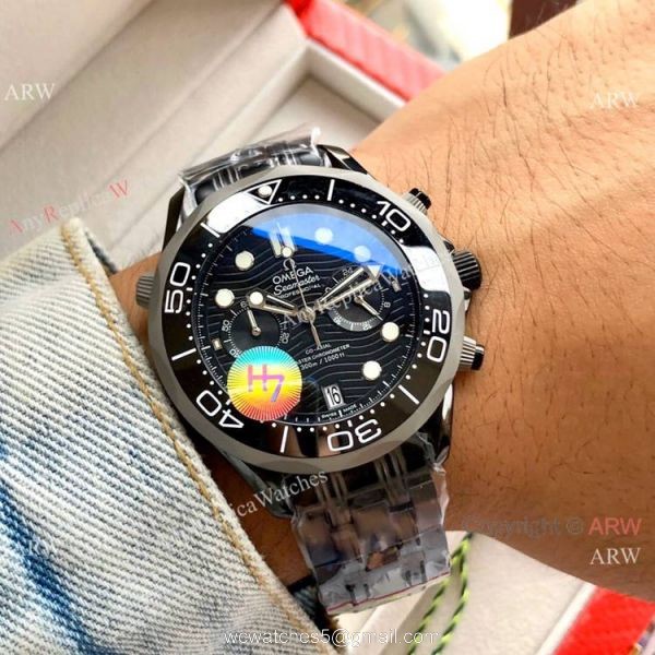 Solid Black Omega Seamaster 300M Chronograph Watch Replica 4