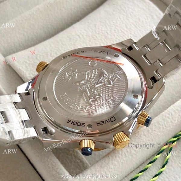 Copy Omega Seamaster 300M Chronograph Watch Two Tone Rose Gold Dark Blue Dial 4