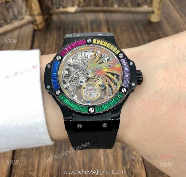 1:1 Swiss Replica Hublot Tourbillon Skeleton Big Bang Black Rainbow Watch 4