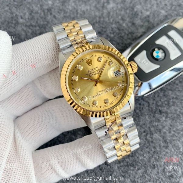 36mm Rolex Datejust Men Watches Two Tone Red Diamond 4