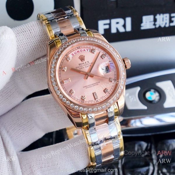 High Quality Replica Rolex Oyster Perpetual Day-Date Watch Rose Gold Meteorite Dial 4