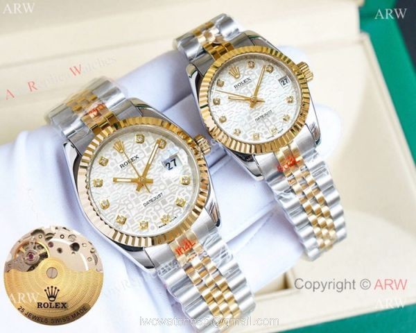 Replica Rolex Datejust Two Tone Lover Watches Siver Dial 4
