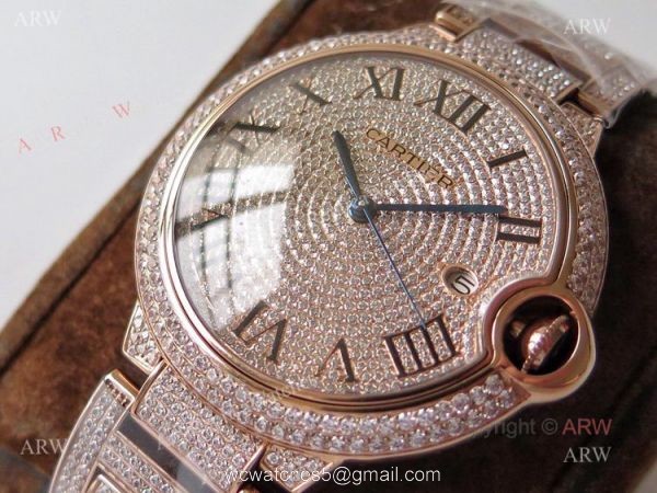(TW) Swiss Quality Replica Cartier Ballon Bleu Rose Gold Diamond Watches 4