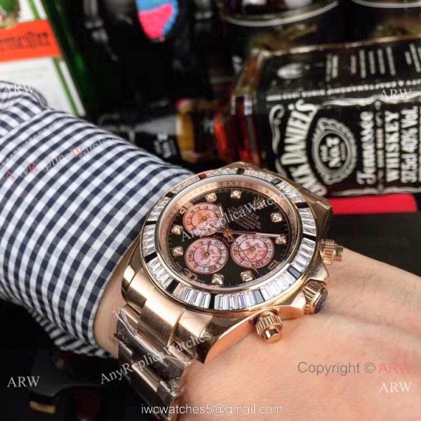 Rolex Daytona Rose Gold Diamond Bezel Watches New Copy 4