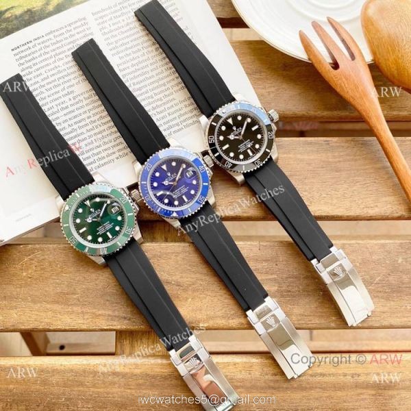 Best Quality Rolex Submariner Clone Green Dial Rubber Strap Watches 40mm 4