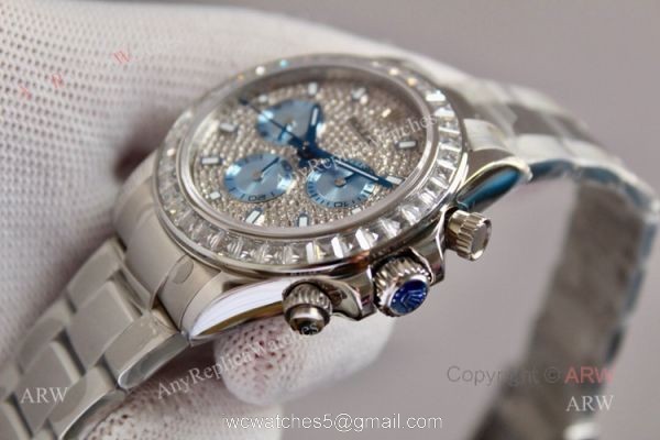New Full Diamond Rolex Daytona Stainless Steel Swiss 7750 Replica Watch 4