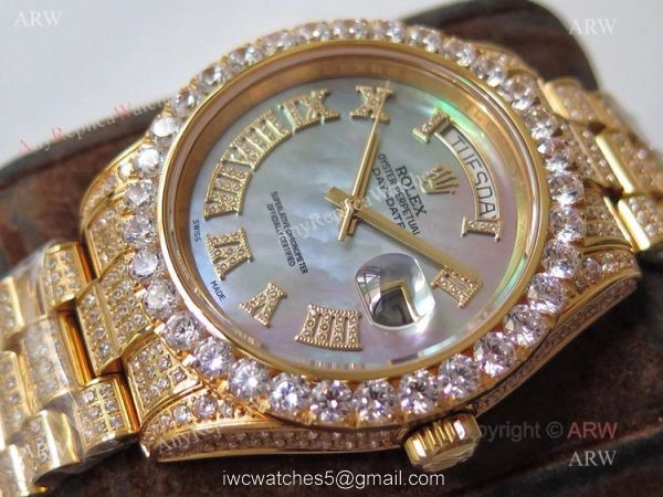 Best Replica Rolex Day-Date 40 Yellow Gold Full Diamond Watch 4
