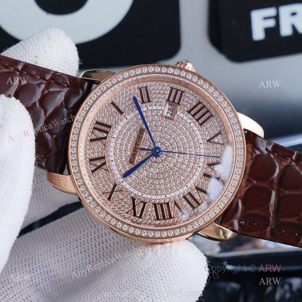 High Quality Cartier Ronde Solo 42mm rose gold Diamond Replica Watch 4