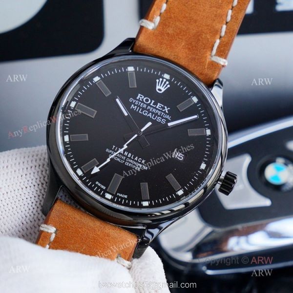 New Rolex Milgauss Black Face Replica Watch Rolex Milgauss Titan Black Dial 4