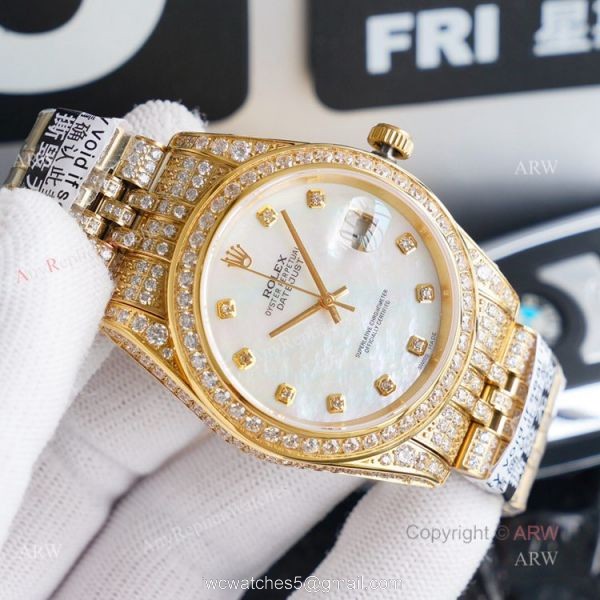Gold Rolex Oyster Perpetual Datejust With Diamonds 41mm Replica Watch 4