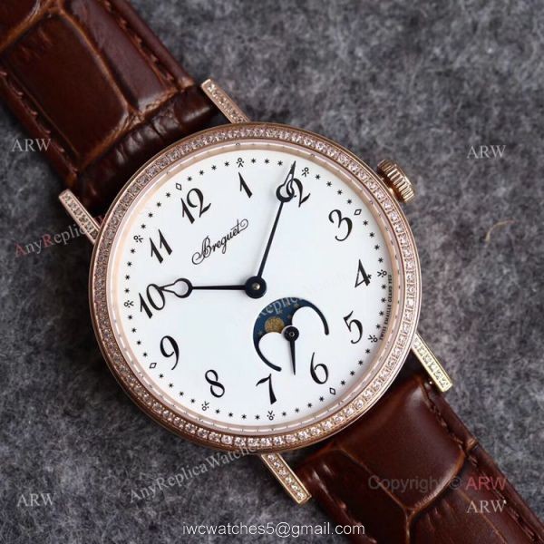 Replica Breguet Classique Rose Gold White Arabic Dial Moonphase Watch 40mm 4