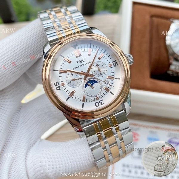 Copy IWC Schaffhausen Moonphase Two Tone Rose Gold Watch 4