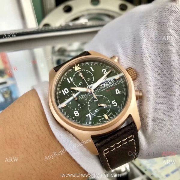 AAA Quality IWC Pilots Spitfire Chronograph Watch Rose Gold Green Dial 4