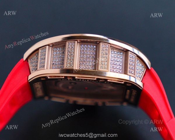 Rose Gold Richard Mille RM 052 Skull Replica Watch With Red Rubber Strap 4