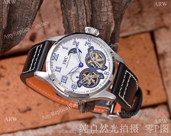 Copy IWC Big Pilots Double tourbillon Men Watches Ss Blue Face 4