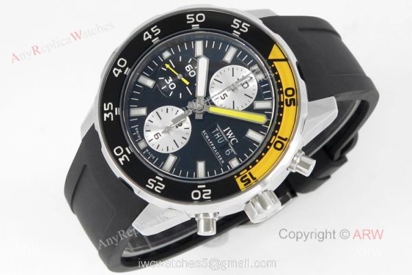 Replica IWC Aquatimer Chronograph Black Yellow Bezel Asia 7750 Watch 44mm 4