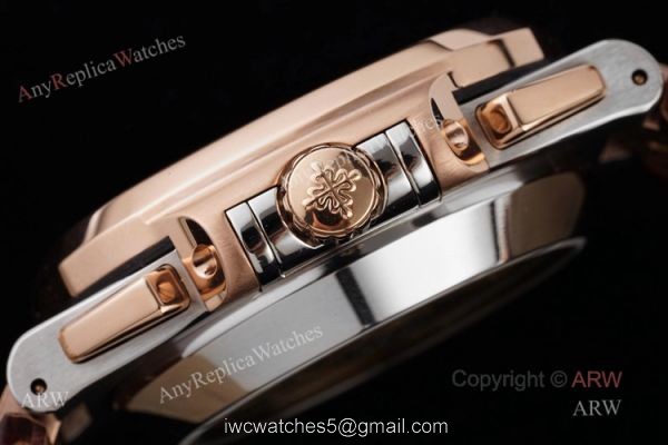 New Patek Philippe Nautilus Rose Gold And Silver Blue Dial Chronograph Swiss Replica Watches 4