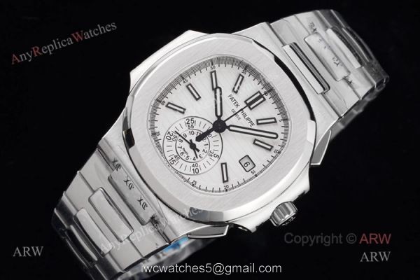 New Swiss Replica Patek Philippe Nautilus Silver Case White Dial Chronograph Watch 4