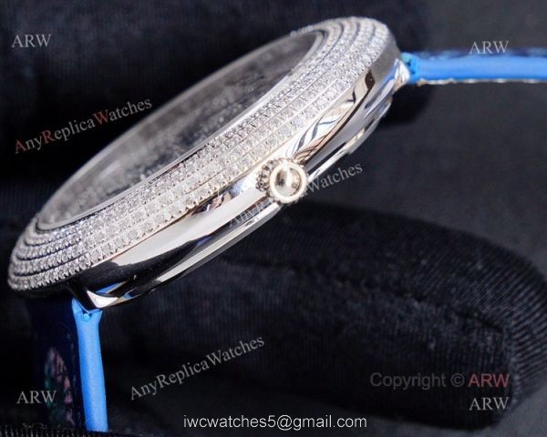 High Quality Replica Diamond Cartier Panth?Re Watch With Cartier Blue Leather Strap 4