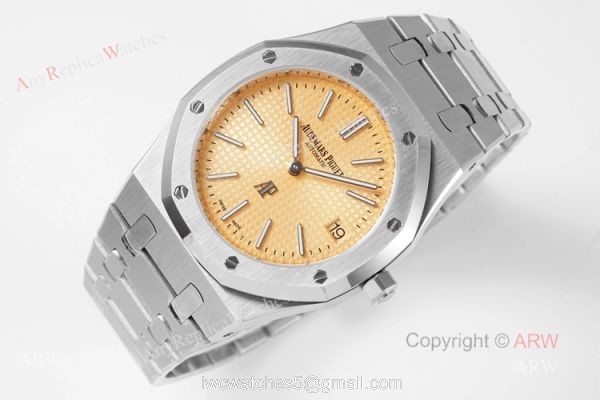 Swiss Replica Audemars Piguet Royal Oak 15202 Gold Dial Stainless Steel Watch 39mm 4