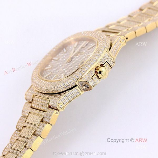 Iced Out Patek Philippe 5719 Patek Philippe Nautilus Bust Down All Gold Watch Replica 4