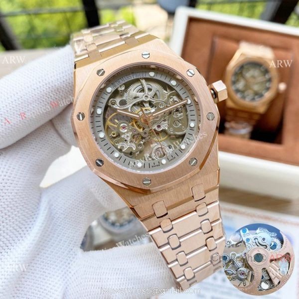 Copy Audemars Piguet Royal Oak Skeleton Watches Rose Gold 4