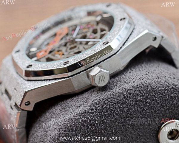 New Copy Audemars Piguet Royal Oak Watch Silver Frosted Skeleton Dial 4