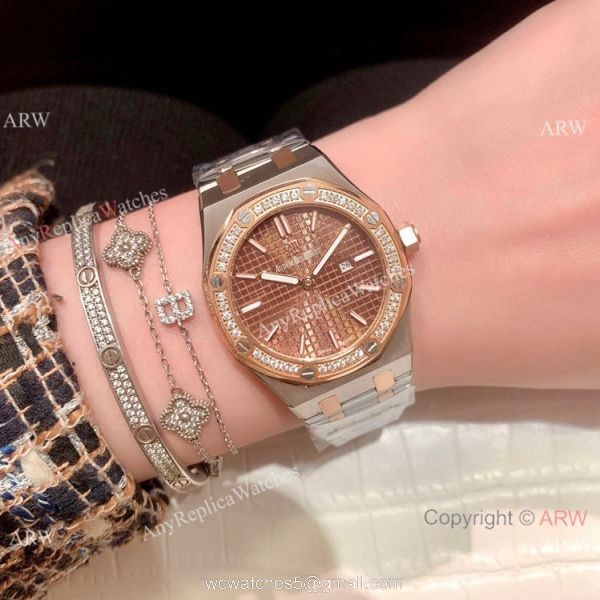 Clone Audemars Piguet Royal Oak Ladies Watch Two Tone Rose Gold Diamond 4