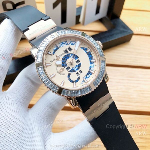 AAA Replica Ulysse Nardin Men Watches SS White Face Diamond Bezel 4